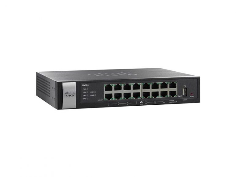 Cisco RV325 Gigabit Dual WAN VPN Router 16 Ports SlotsGigabit Ethernet Desktop, Wall Mountable